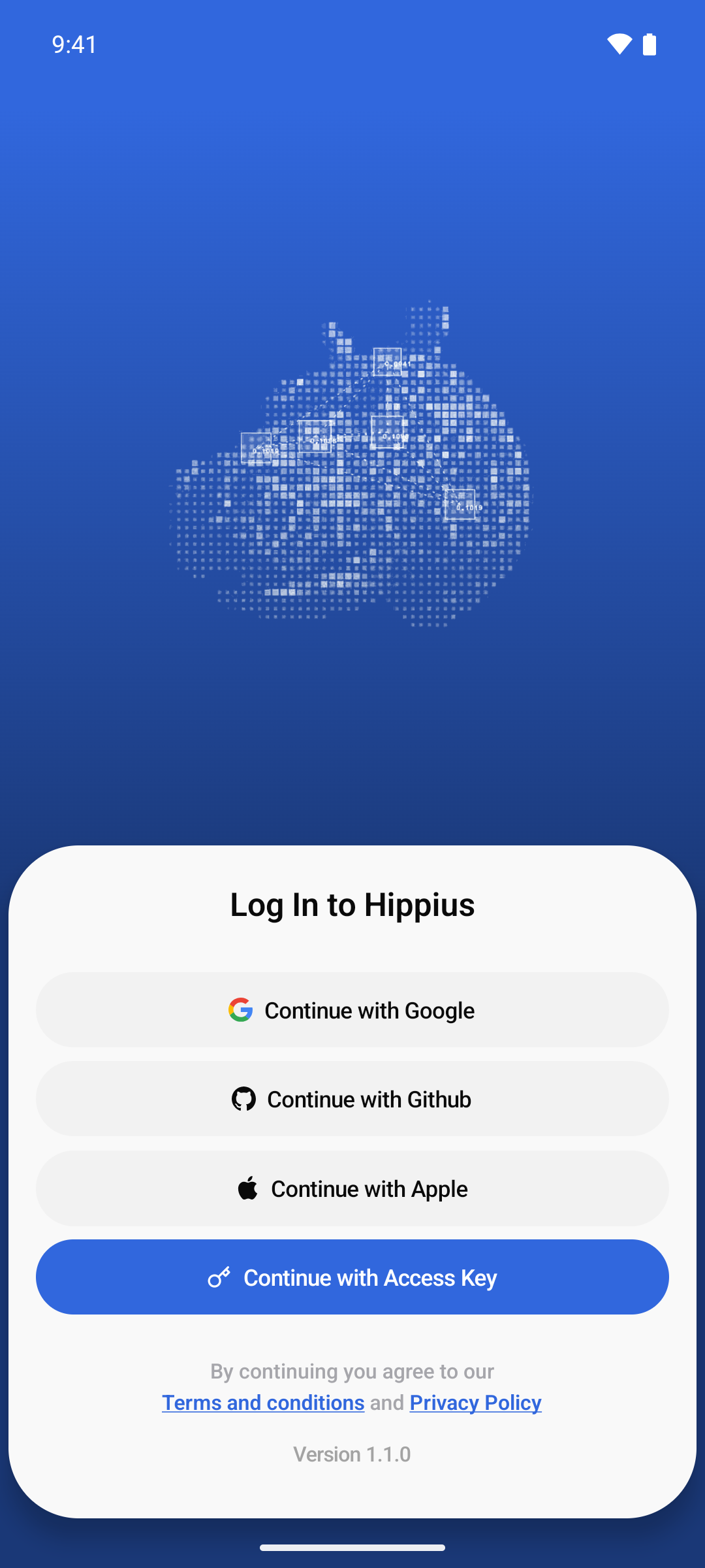 Choosing how to sign in to the Hippius mobile app